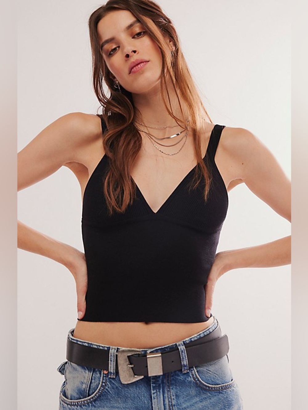 Free People intimately swift black ribbed open back tank top